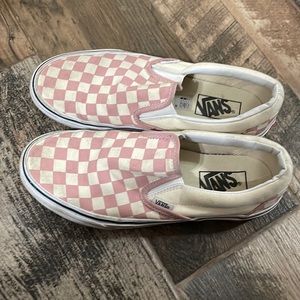 pink checkered slip on vans